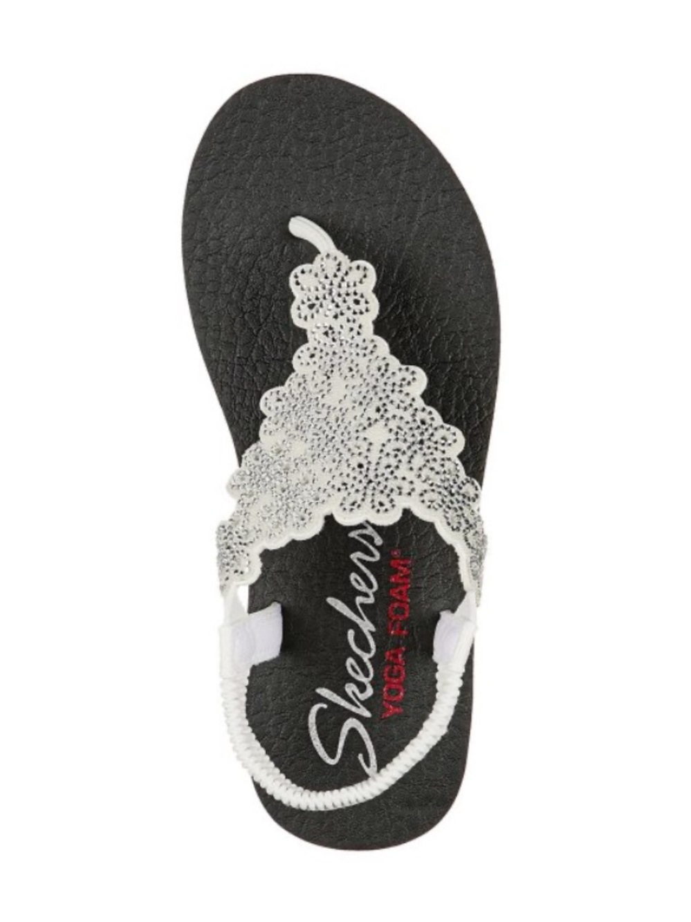 Skechers Women’s Black Footbed White Floral Lace Toe-Post Sandal Size 8